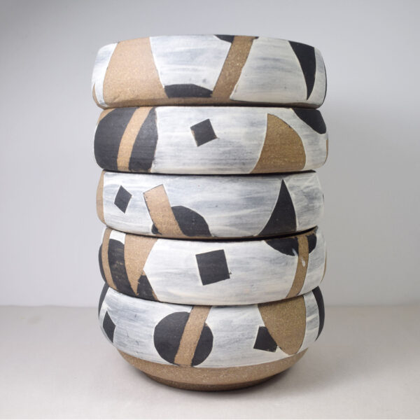 Stack of five stoneware bowls