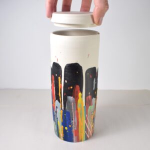 Tall porcelain colorful painted lidded jar