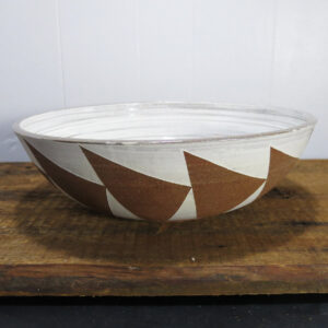 Large white ceramic bowl with brown clay triangle pattern.